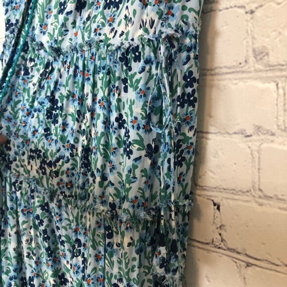 Poupette St Barth Ivy Floral Tiered Maxi Dress Size M Sky Blue Daffodil - Picture 3 of 10